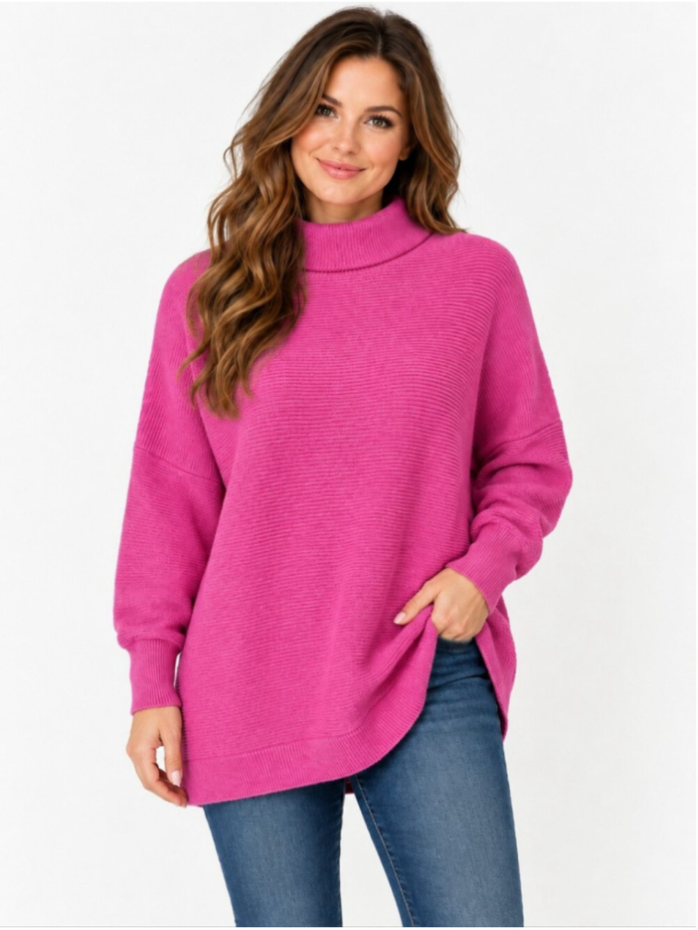 Free People Ottoman Slouchy Tunic Sweater Electric Pink XS